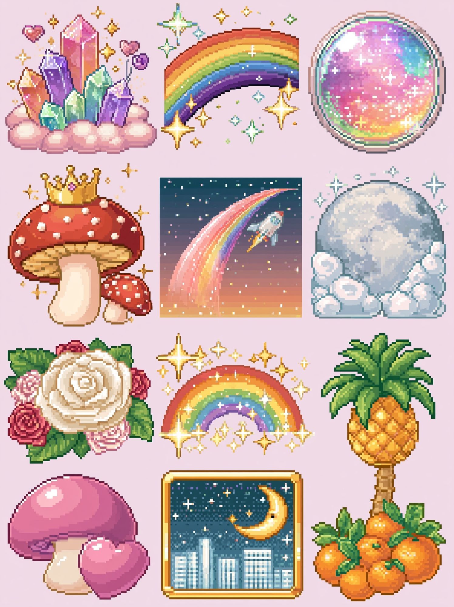 Pixel Rainbow Kawaii Poster. poster detail