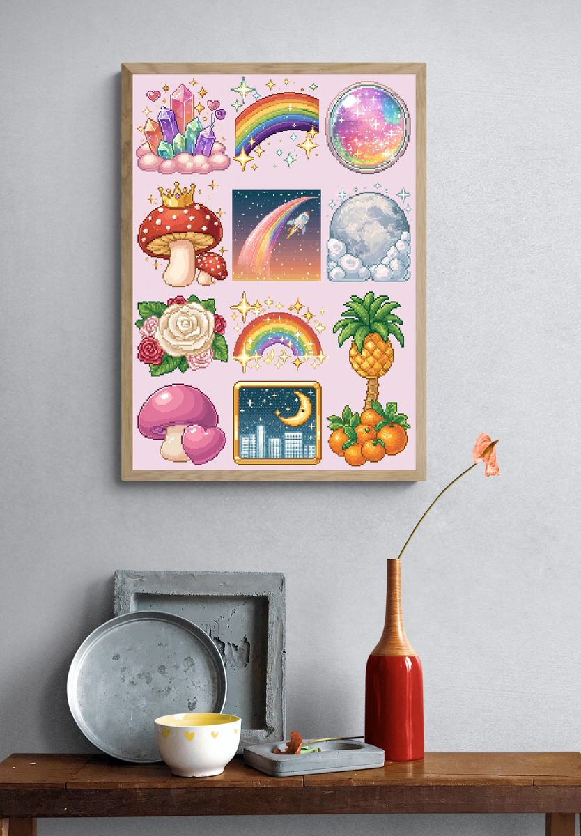 Pixel Rainbow Kawaii Poster. — room view 3