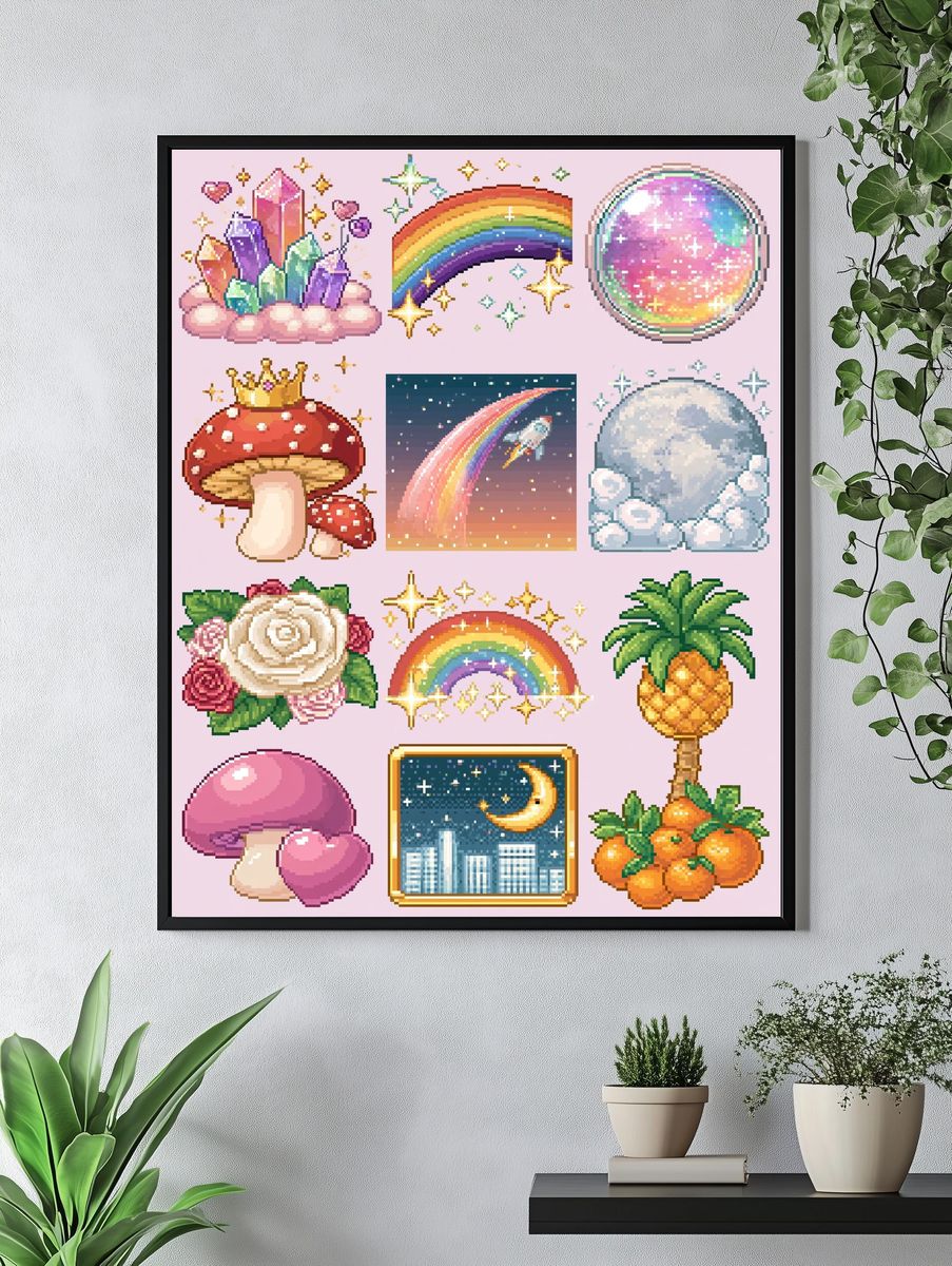 Pixel Rainbow Kawaii Poster. — room view 4