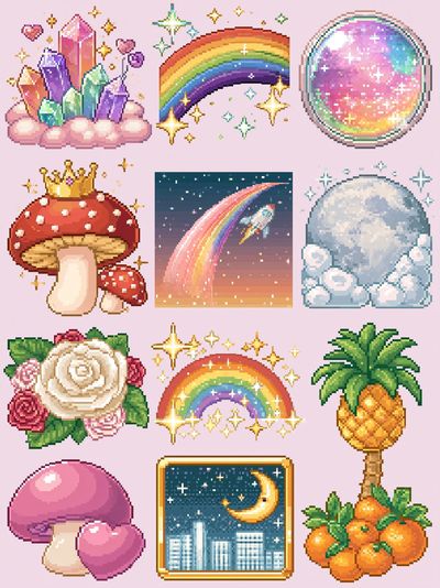 Pixel Rainbow Kawaii Poster. poster