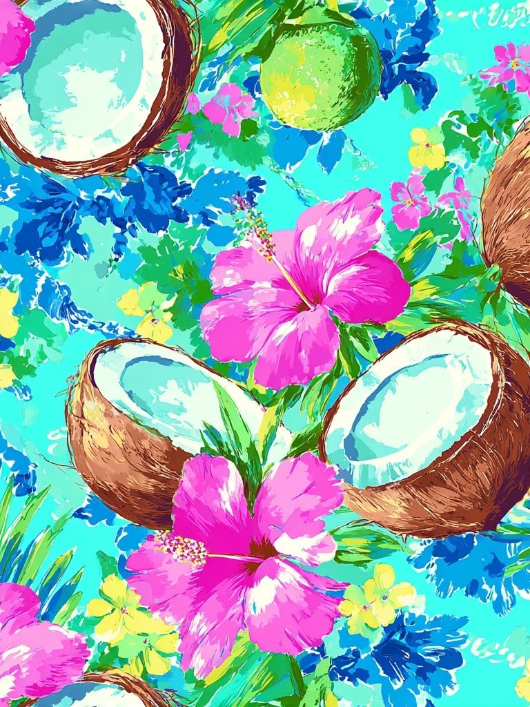 Tropical Coconut Floral Illustration Poster. poster detail