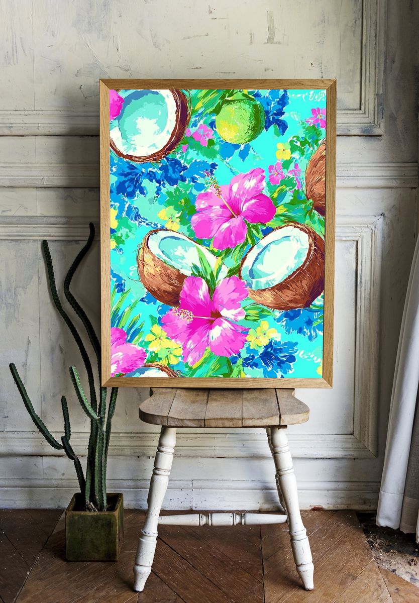 Tropical Coconut Floral Illustration Poster. room preview