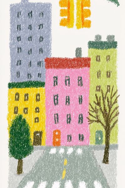 Colorful City Street Illustration Poster. poster