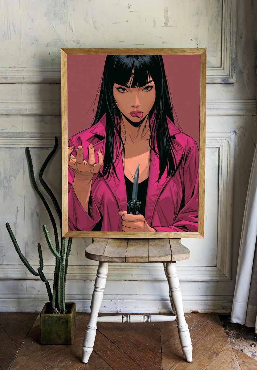 Pink Coat Woman Illustration Poster. — room view 1