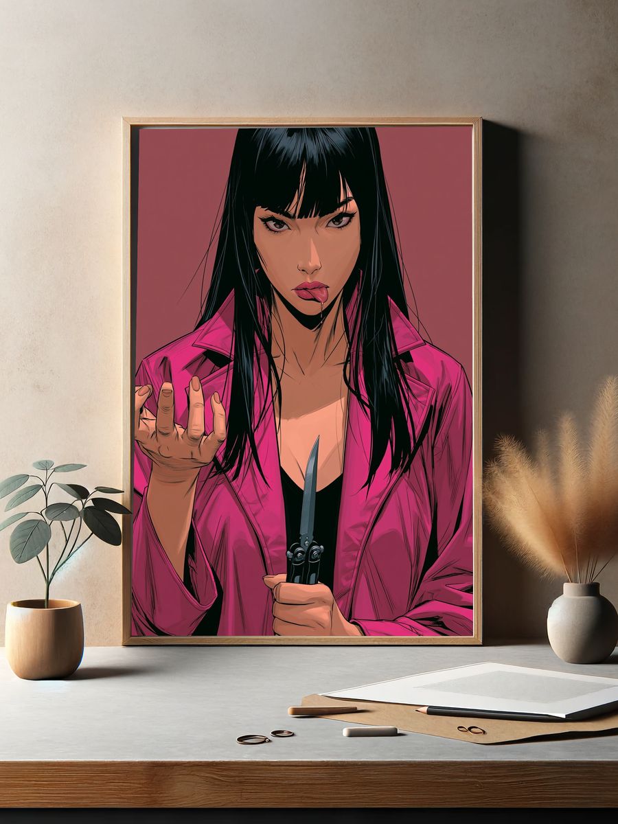 Pink Coat Woman Illustration Poster. — room view 2