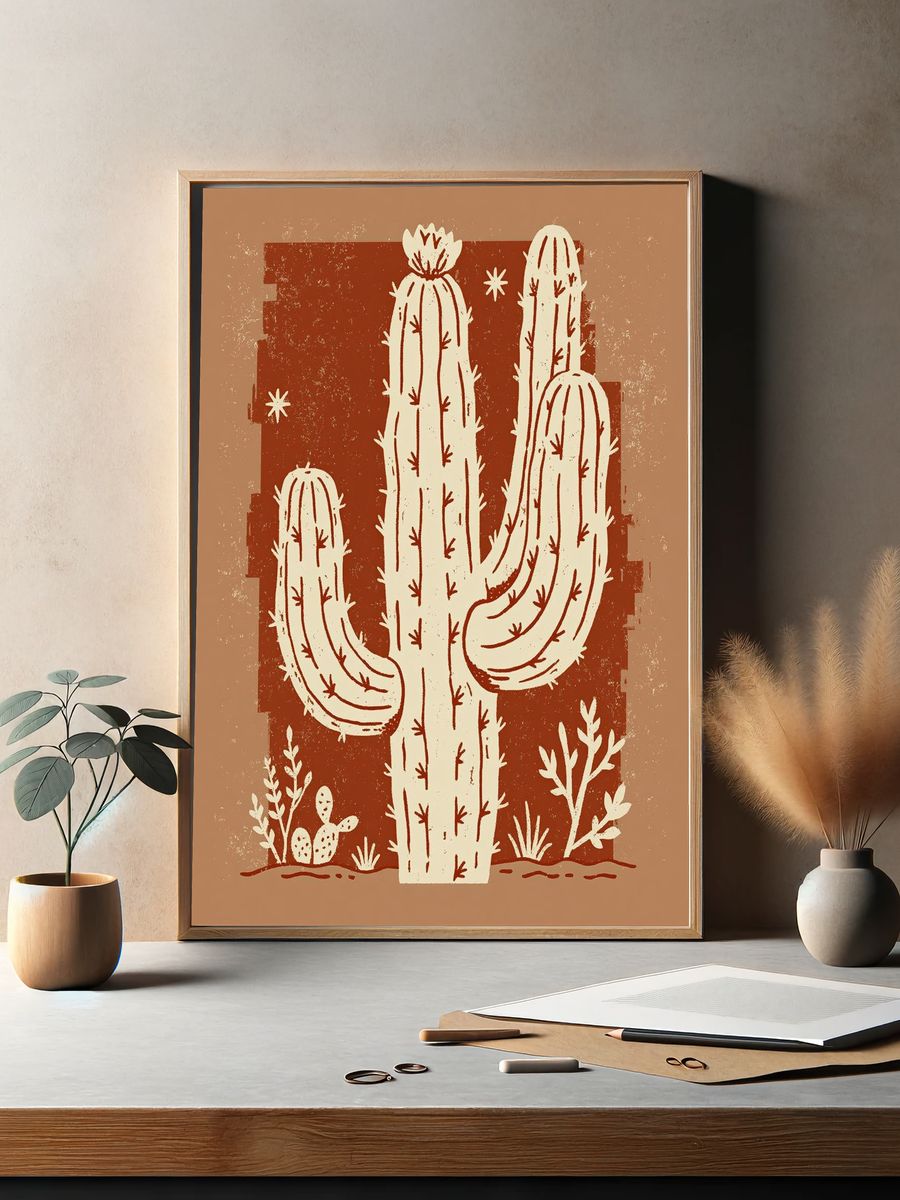 Desert Cactus Illustration Poster. — room view 2