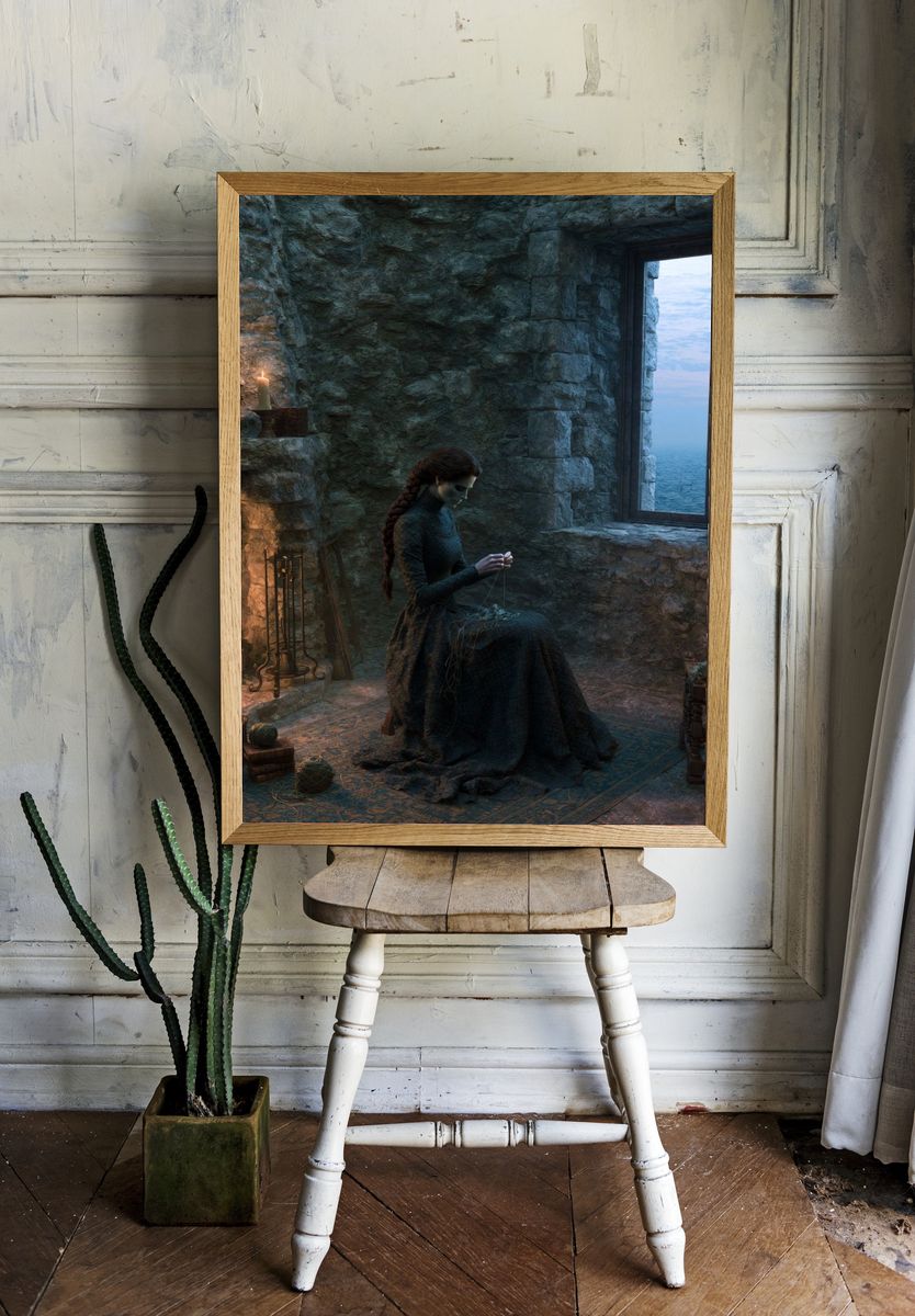 Gothic Knitting by the Sea Poster. room preview