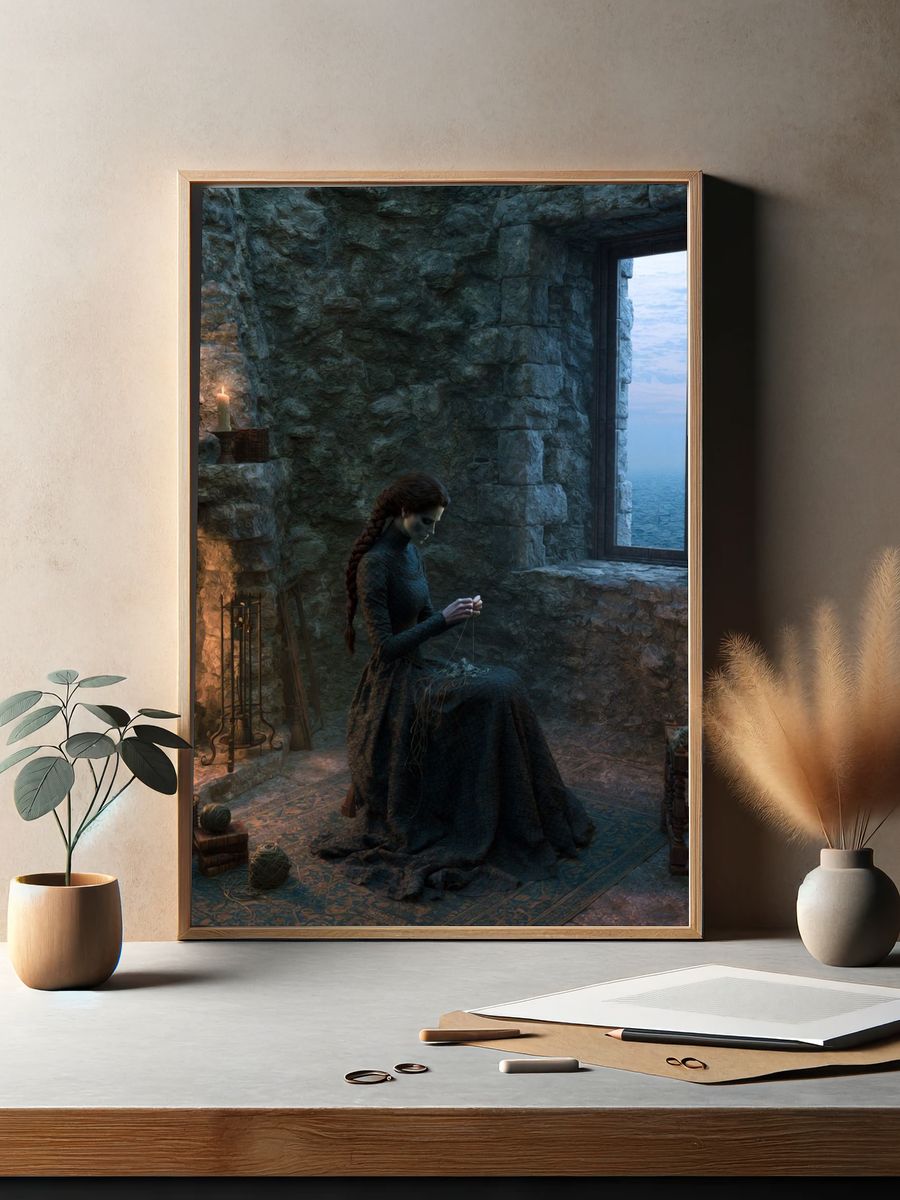Gothic Knitting by the Sea Poster. — room view 2