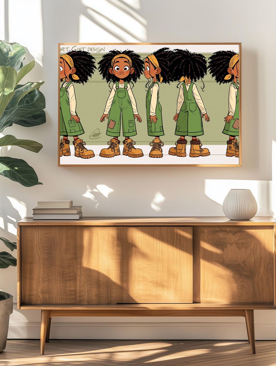 Curly Girl Character Illustration Poster. — room view 3