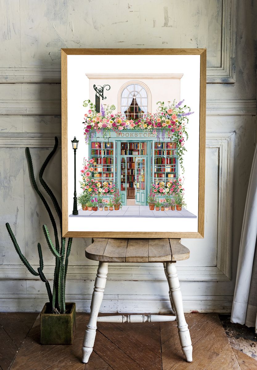 Flowering Bookstore Illustration Poster. — room view 1