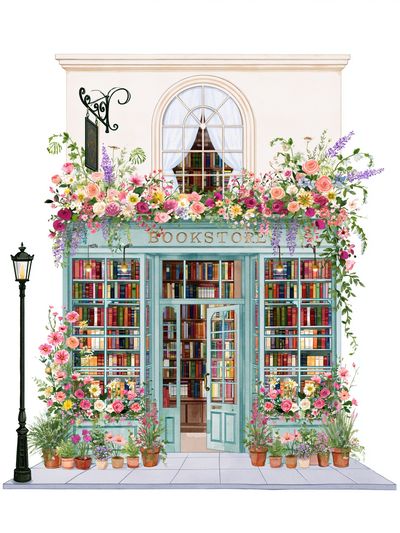 Flowering Bookstore Illustration Poster. poster