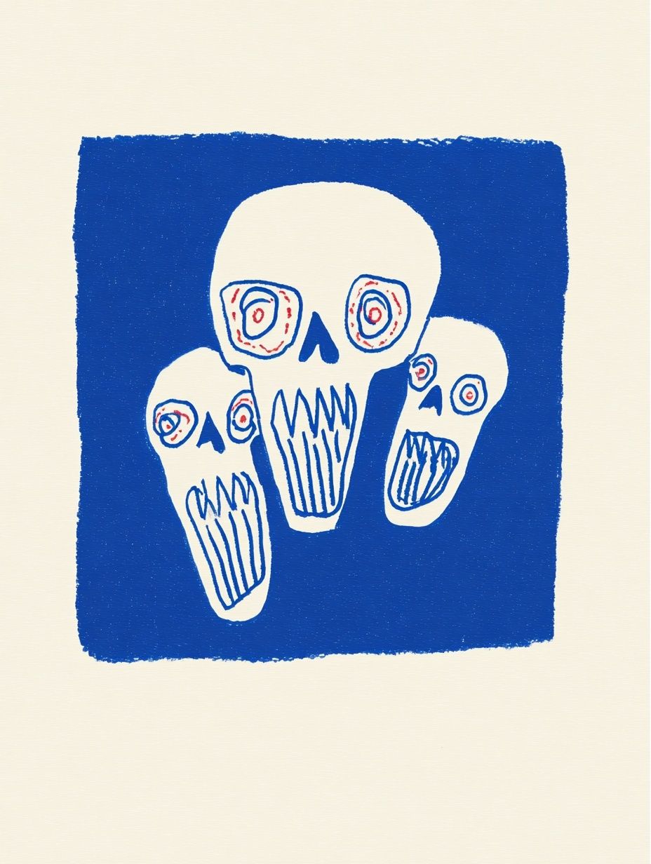 Blue Skull Trio Illustration Poster. poster — illustration art