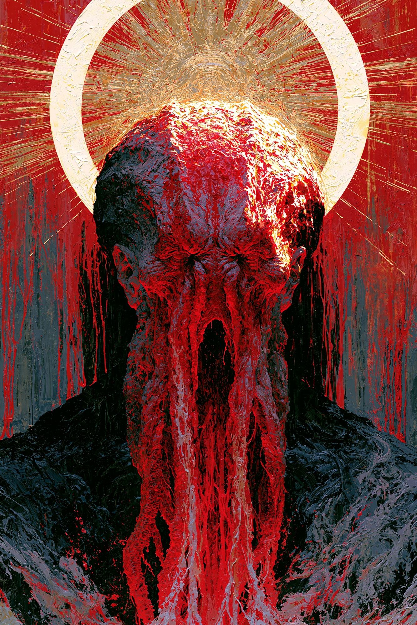 Crimson Halo Skull Illustration Poster. poster — illustration art