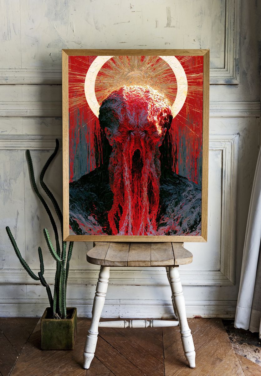 Crimson Halo Skull Illustration Poster. — room view 1