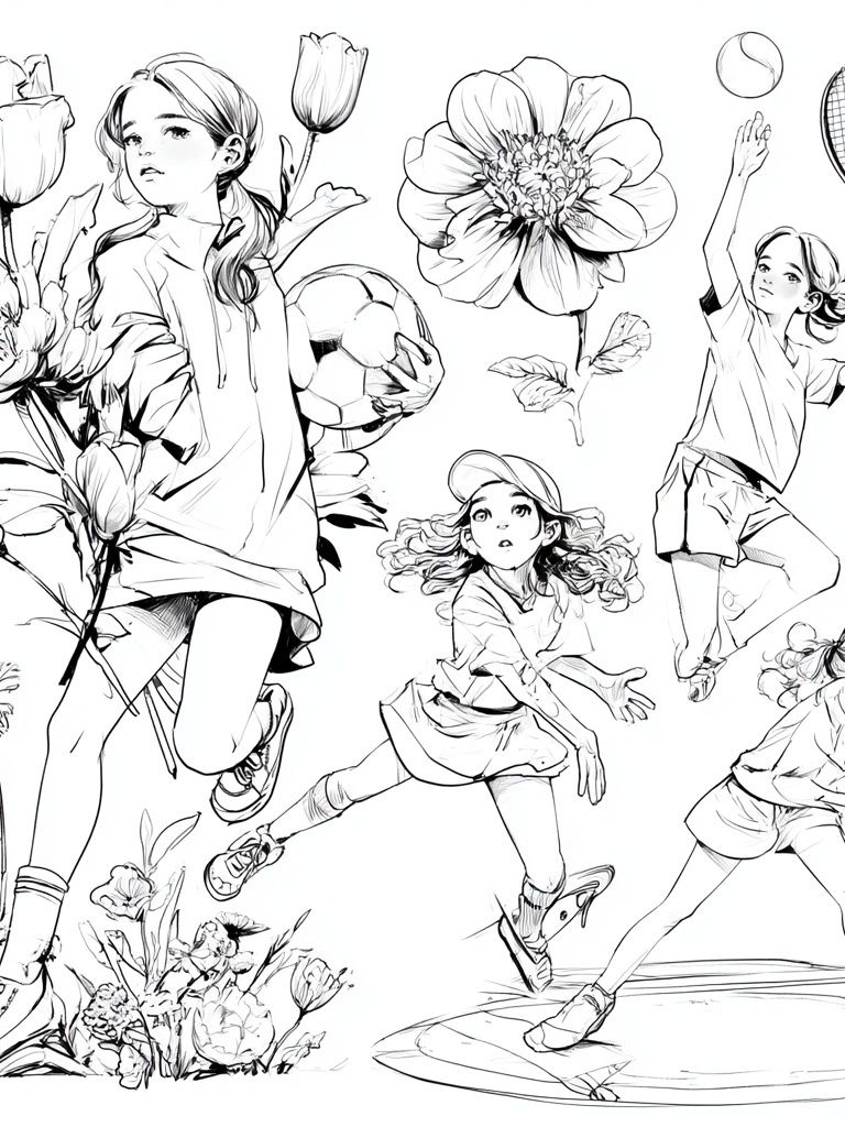 Girls Tennis Sketch Poster. poster detail