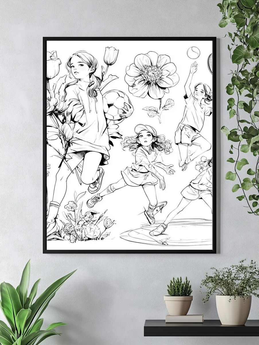 Girls Tennis Sketch Poster. — room view 4