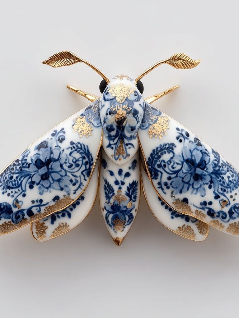 Porcelain Moth Illustration Print. poster detail