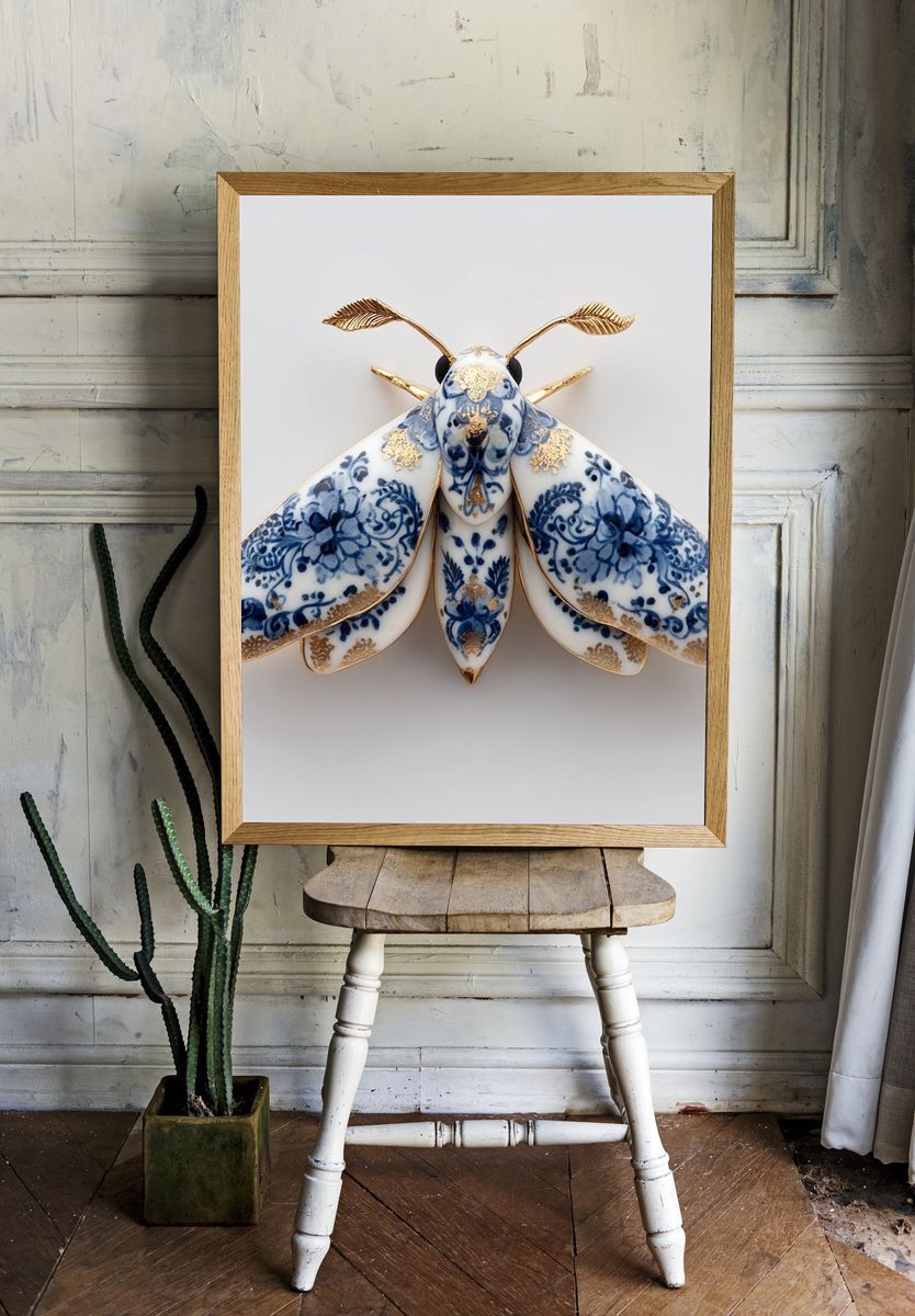 Porcelain Moth Illustration Print. — room view 1