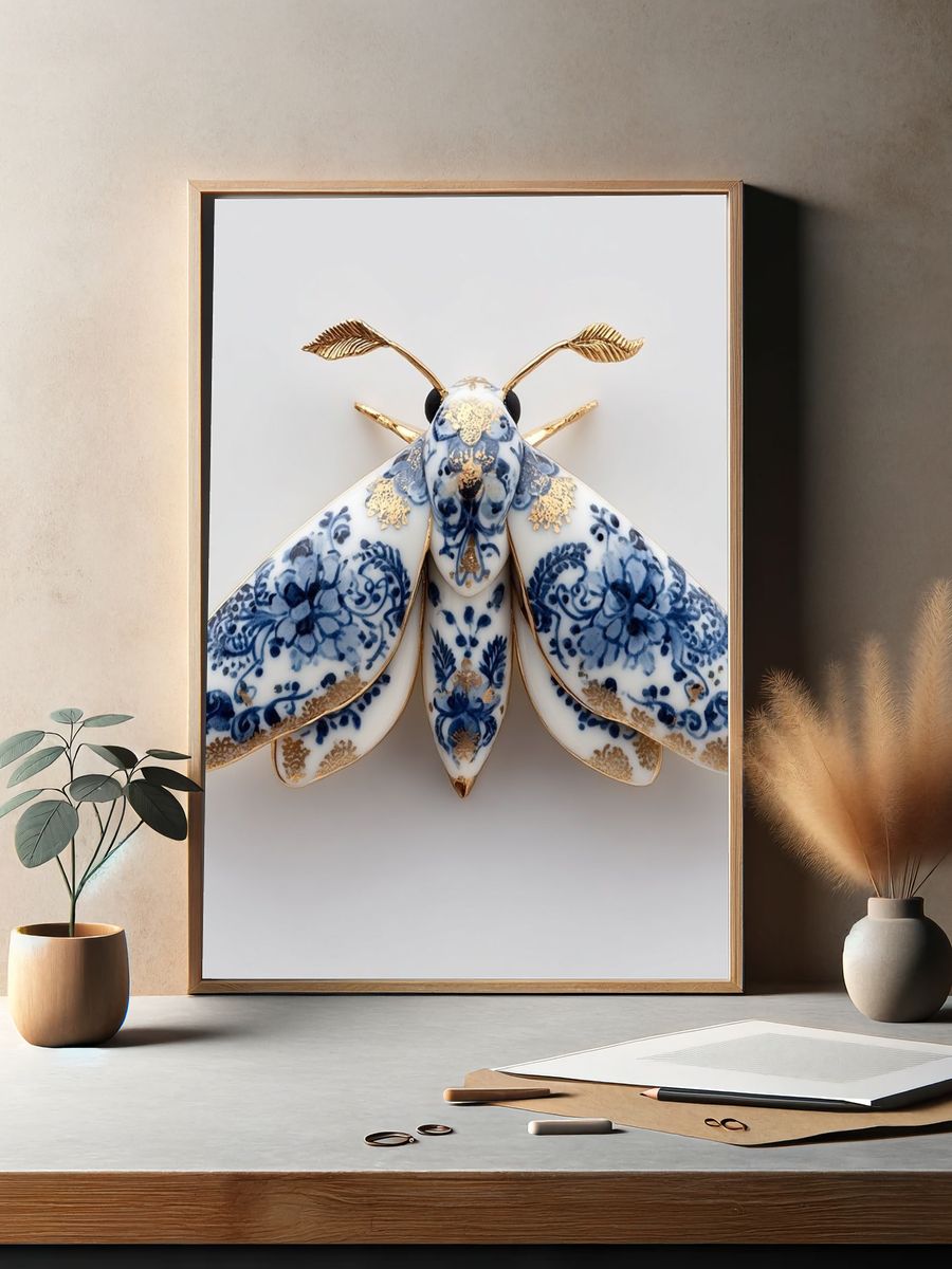 Porcelain Moth Illustration Print. — room view 2