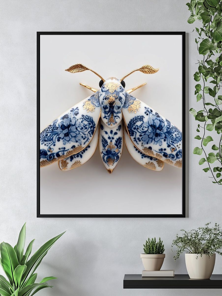 Porcelain Moth Illustration Print. — room view 4