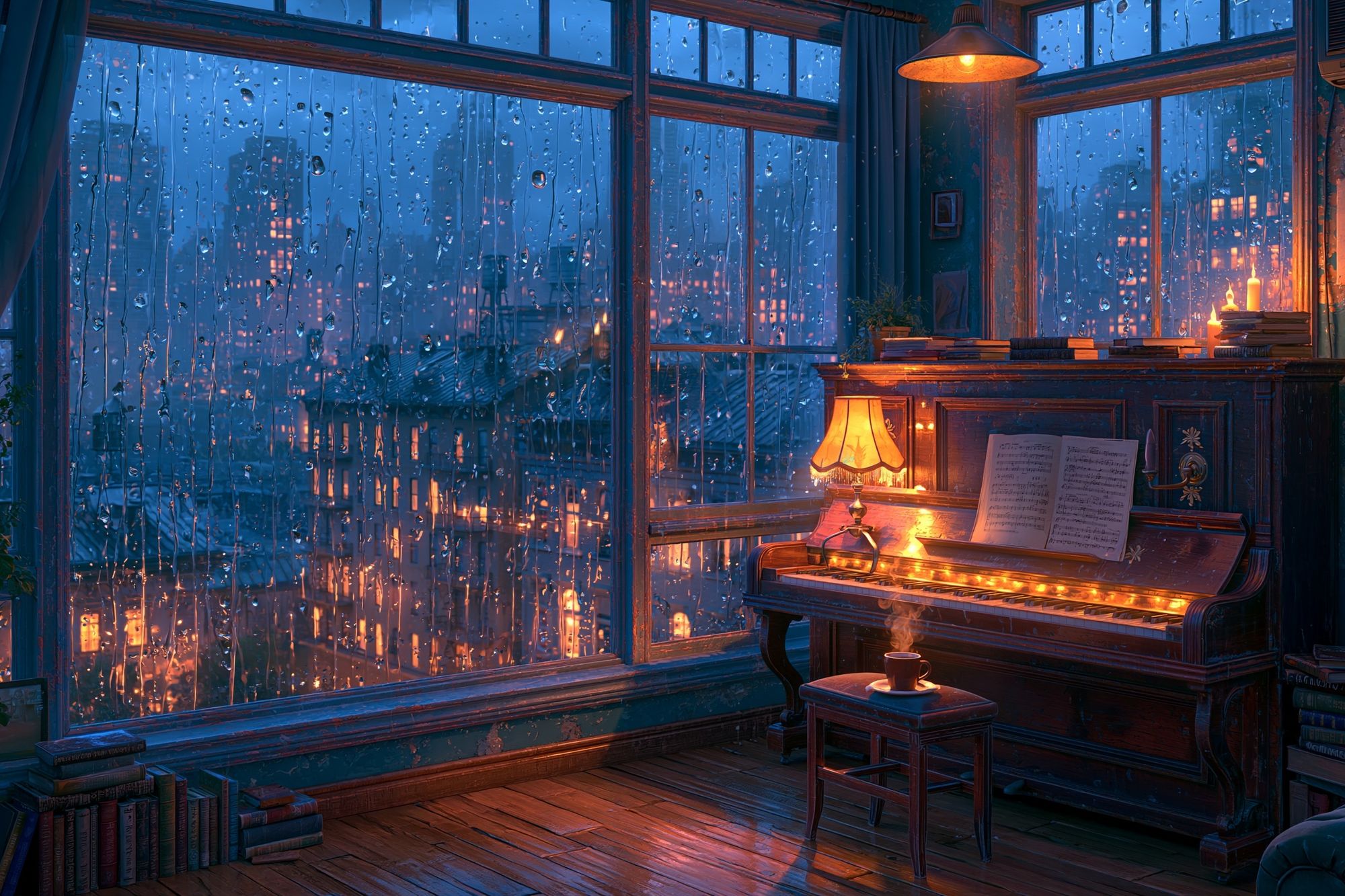 Rainy Piano Room Digital Art Print. poster detail