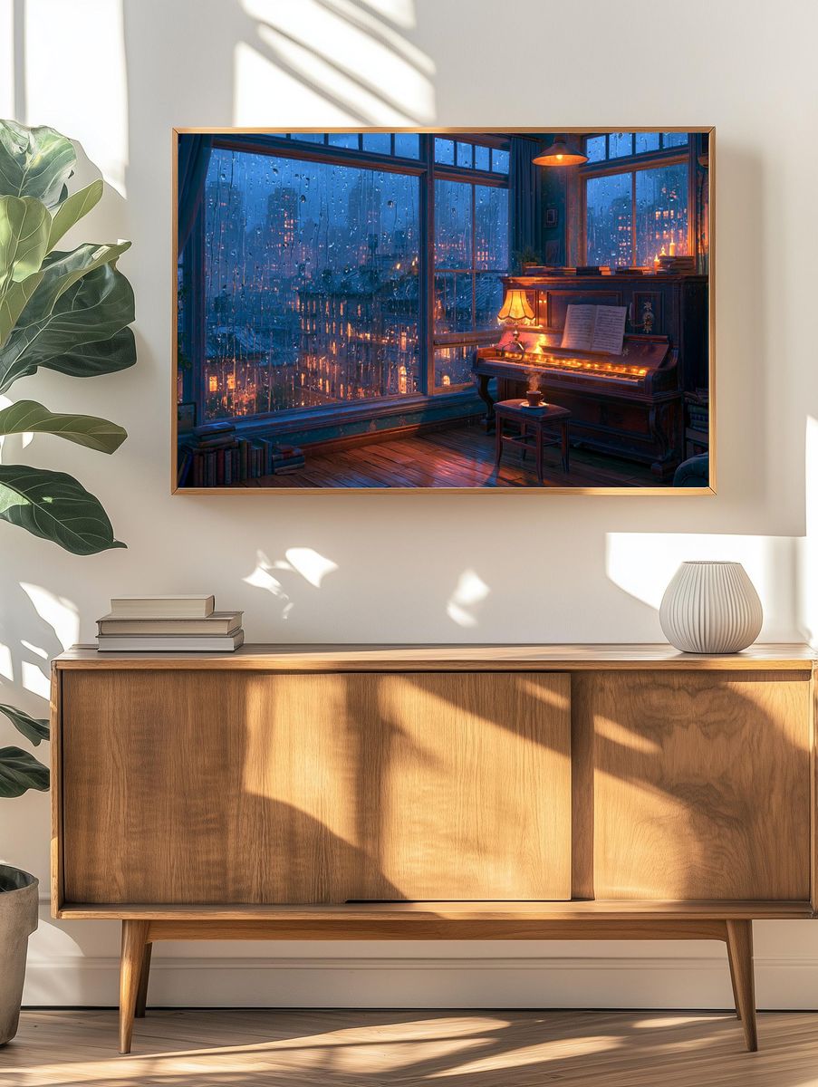 Rainy Piano Room Digital Art Print. — room view 3