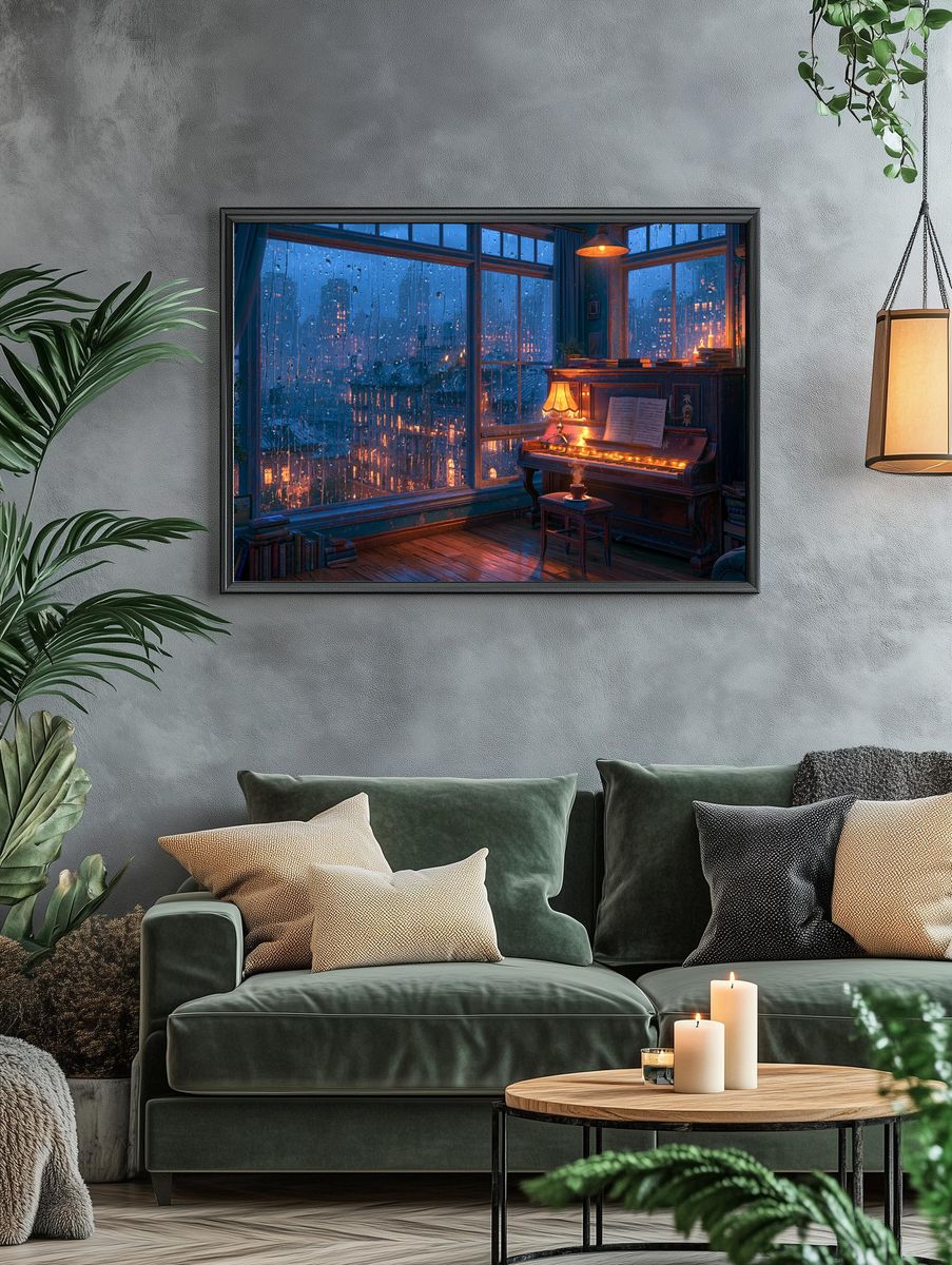 Rainy Piano Room Digital Art Print. — room view 4