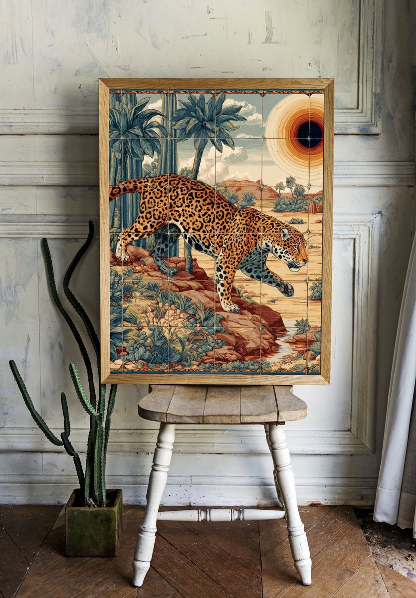 Leopard Desert Sunset Illustration Poster room preview
