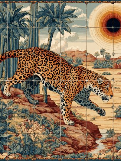 Leopard Desert Sunset Illustration Poster. poster