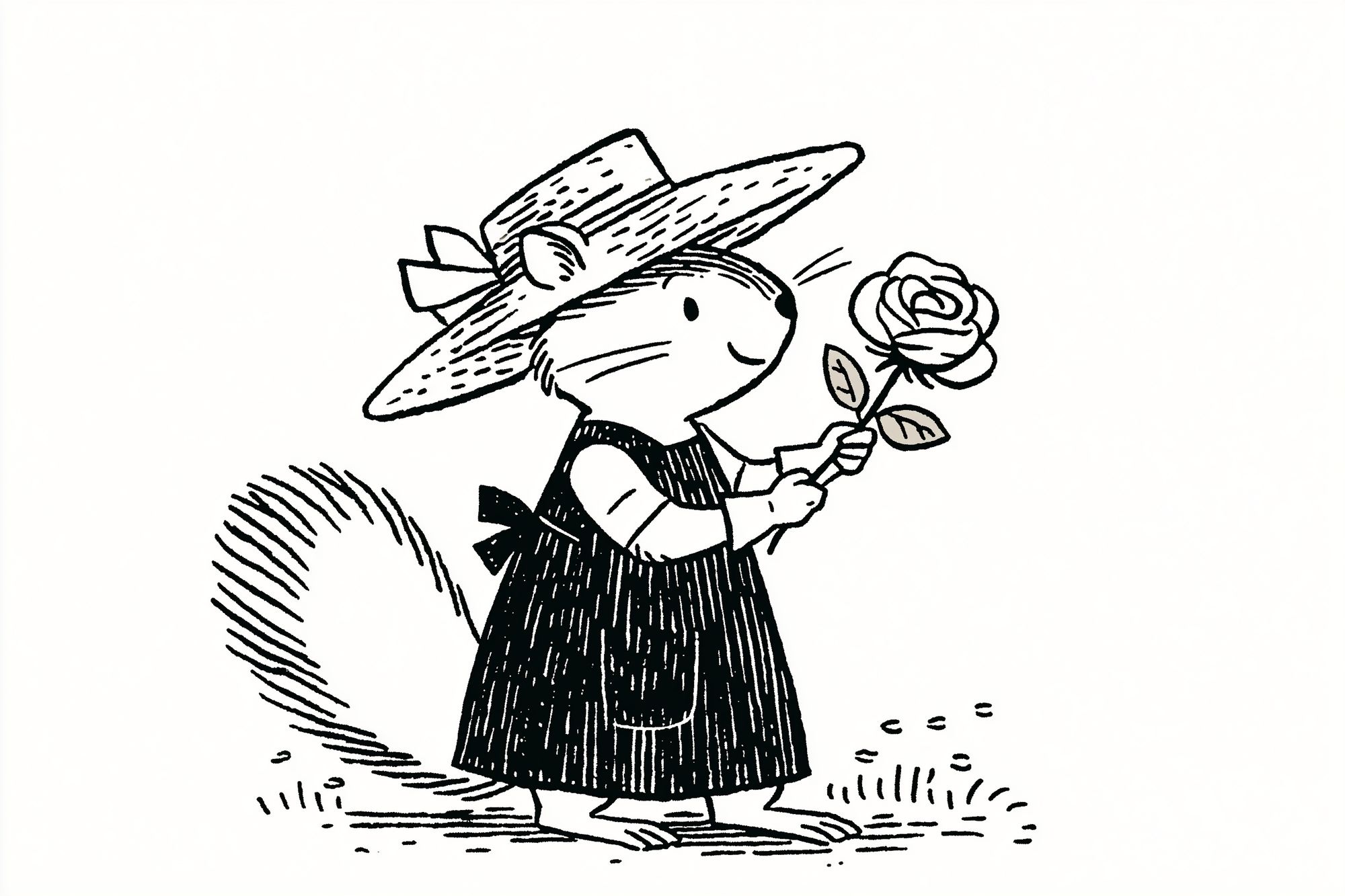 Mouse with Rose Ink Print. poster — illustration art