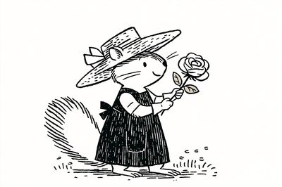 Mouse with Rose Ink Print. poster print