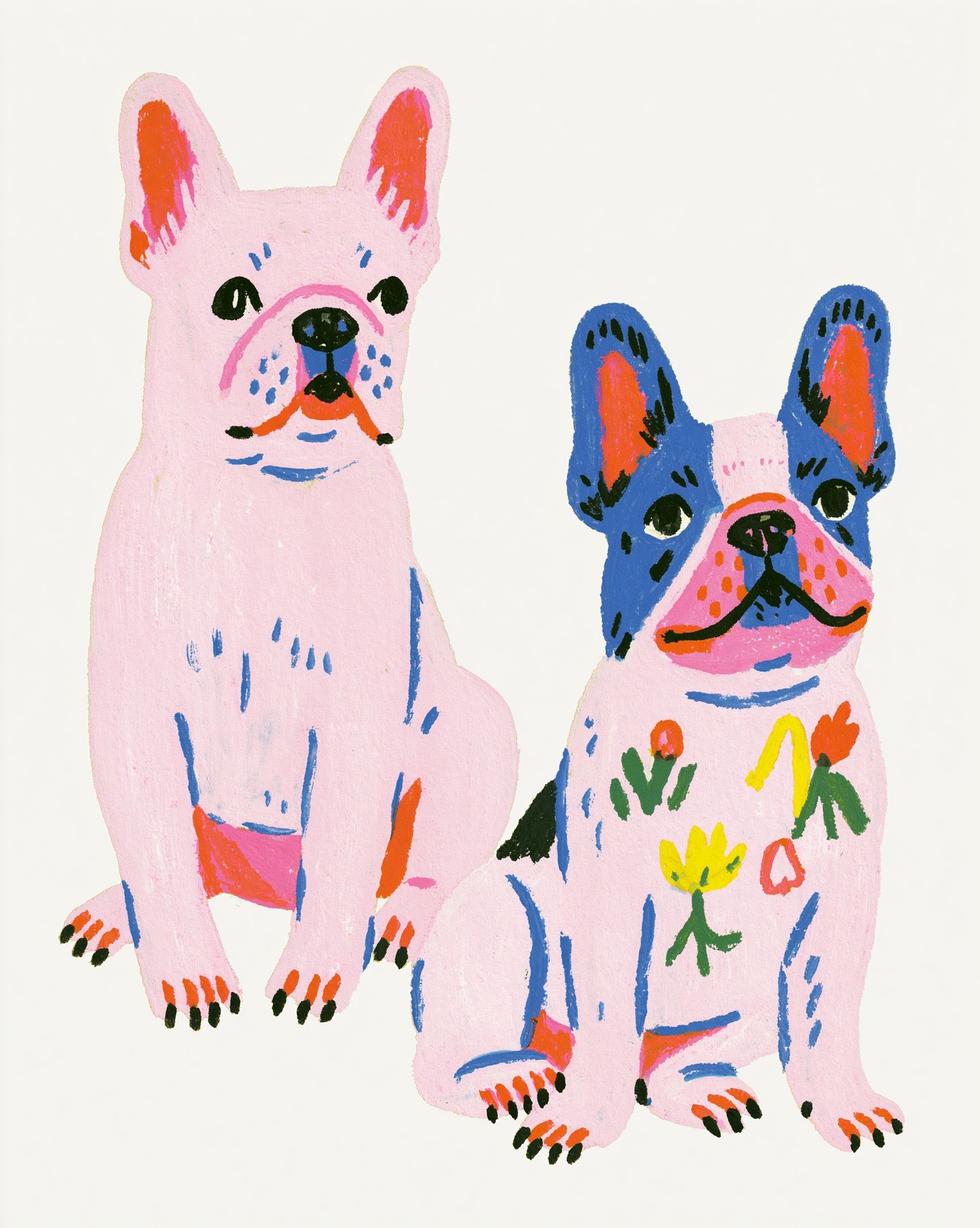 Playful French Bulldogs Illustration Poster. poster — illustration art