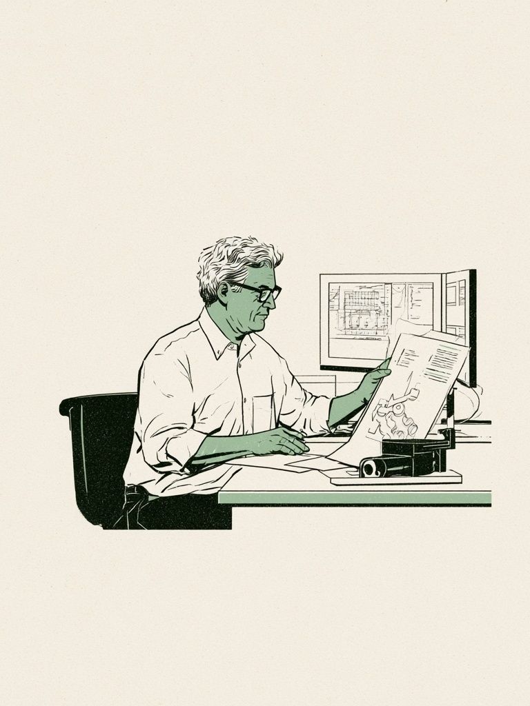Architect at Desk Illustration Poster. poster detail