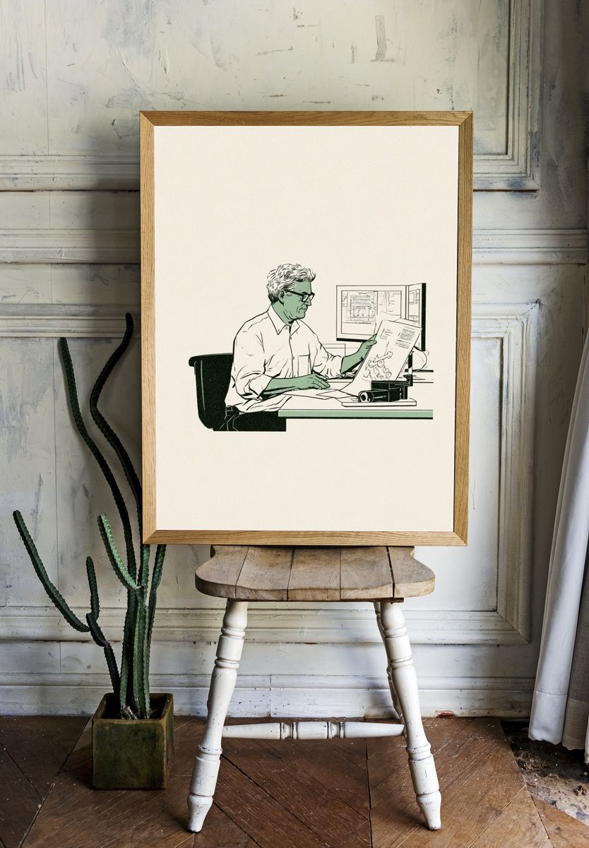 Architect at Desk Illustration Poster. — room view 1
