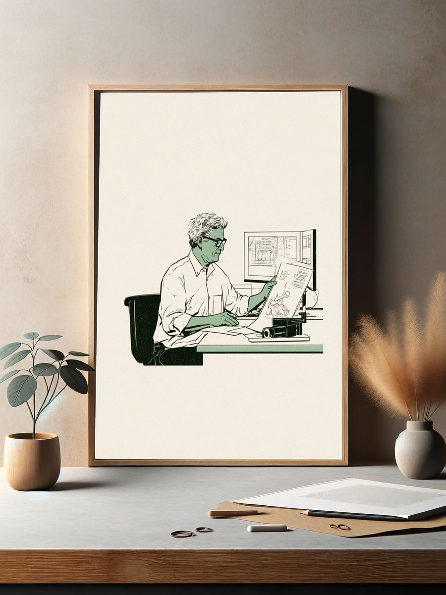 Architect at Desk Illustration Poster. — room view 2