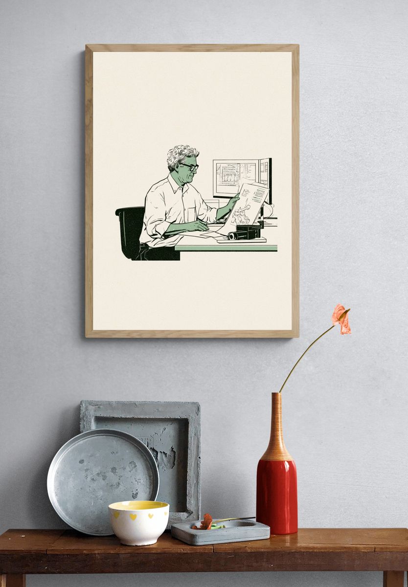 Architect at Desk Illustration Poster. — room view 3