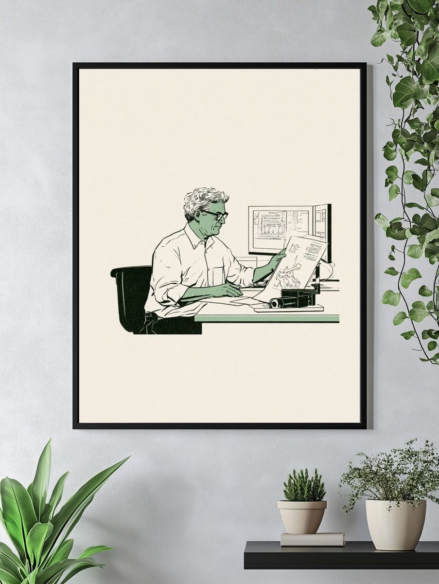 Architect at Desk Illustration Poster. — room view 4