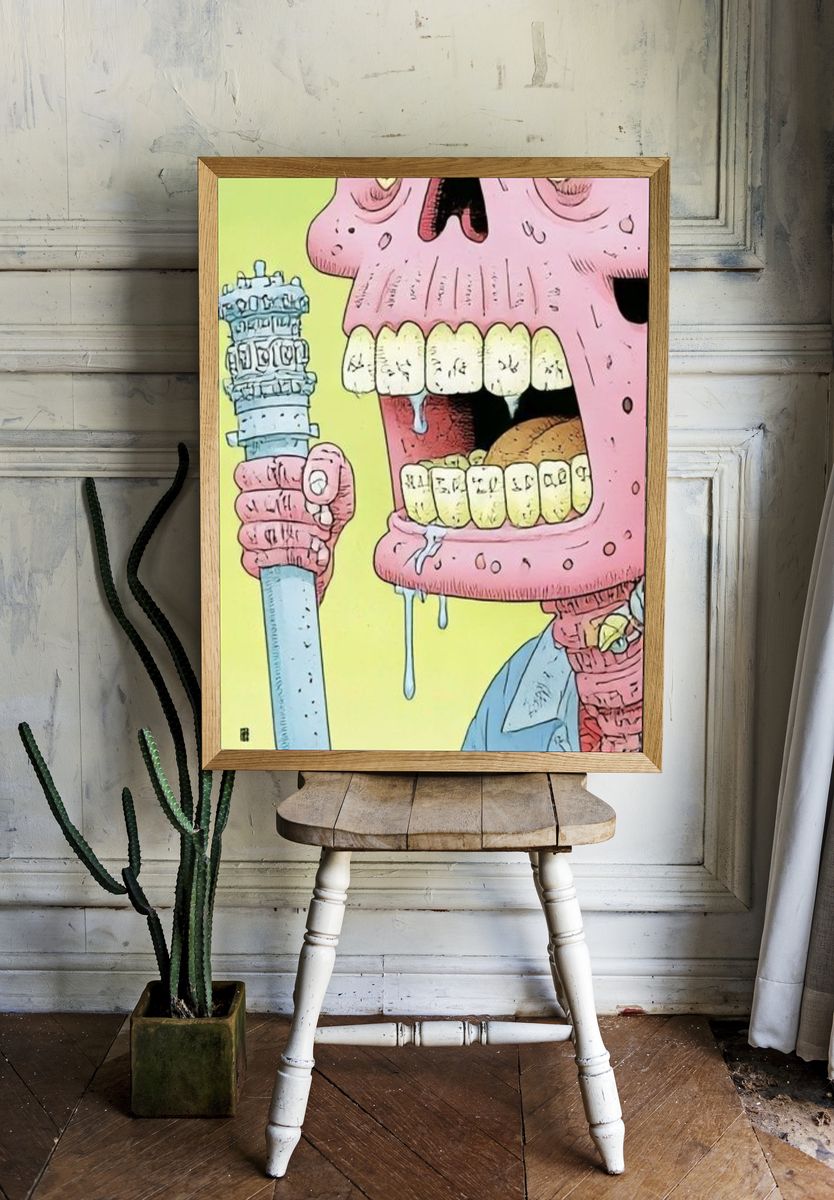 Pink Skull with Sword Illustration Poster. — room view 1