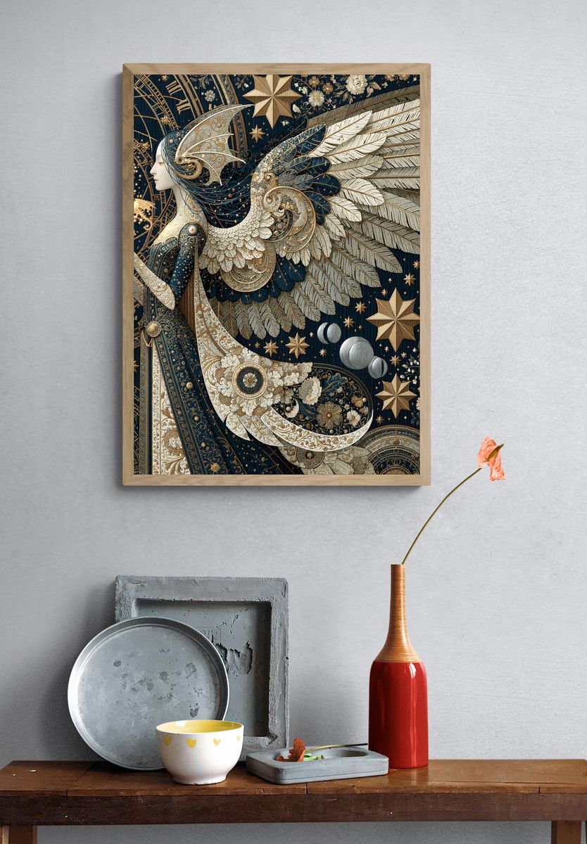 Surreal Pizza Clock Illustration Poster. — room view 3