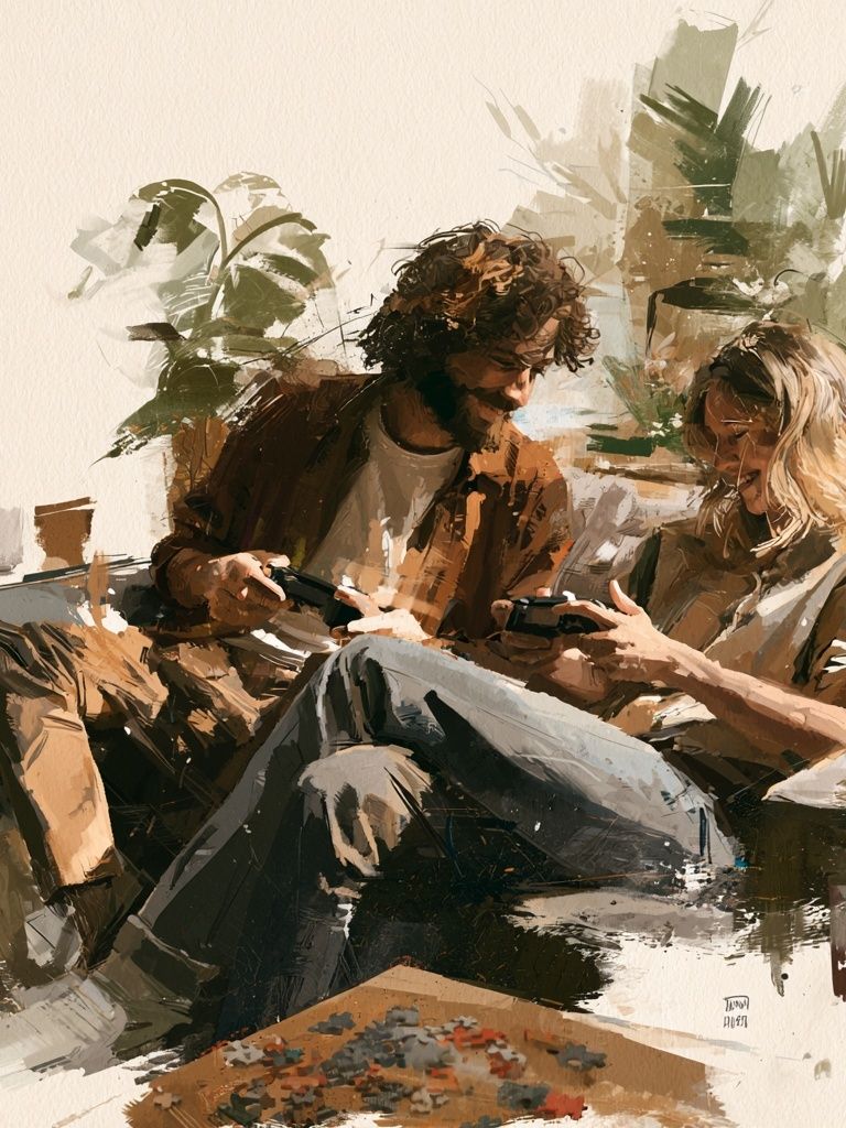 Cozy Gaming Couple Illustration Poster. poster — illustration art