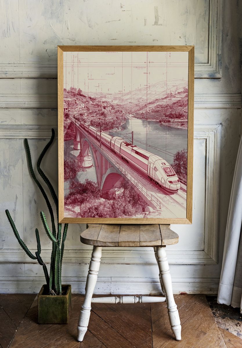 High-Speed Train Bridge Illustration Poster room preview