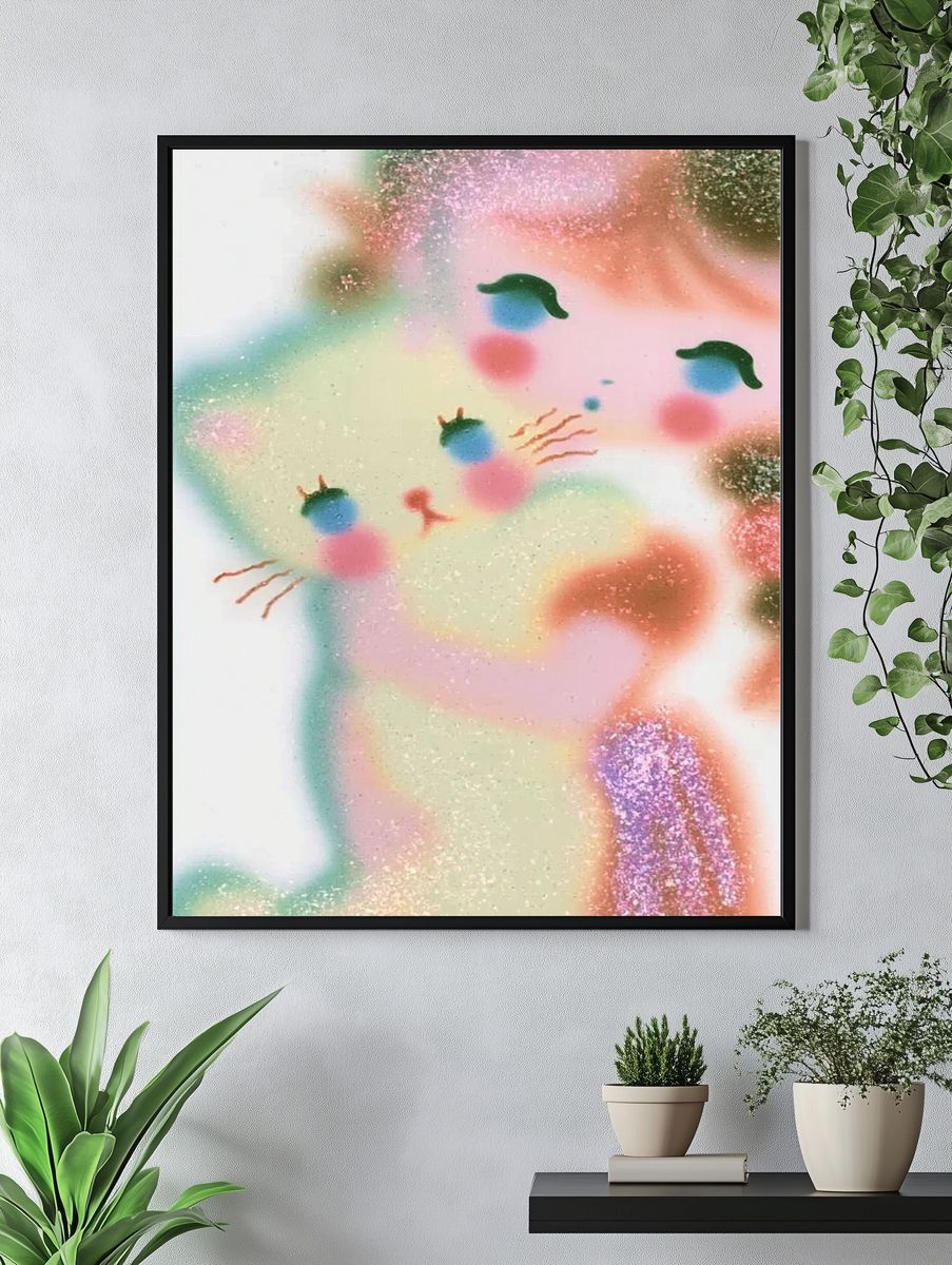 Pastel Cat Face Illustration Poster. — room view 4