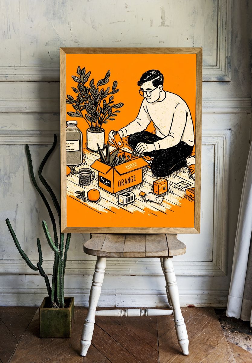 Orange Packaging Illustration Poster. room preview