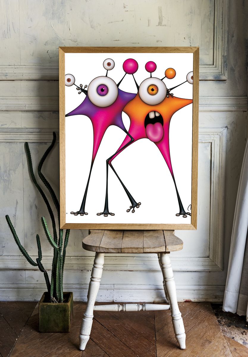 Surreal Monster Duo Illustration Poster. — room view 1