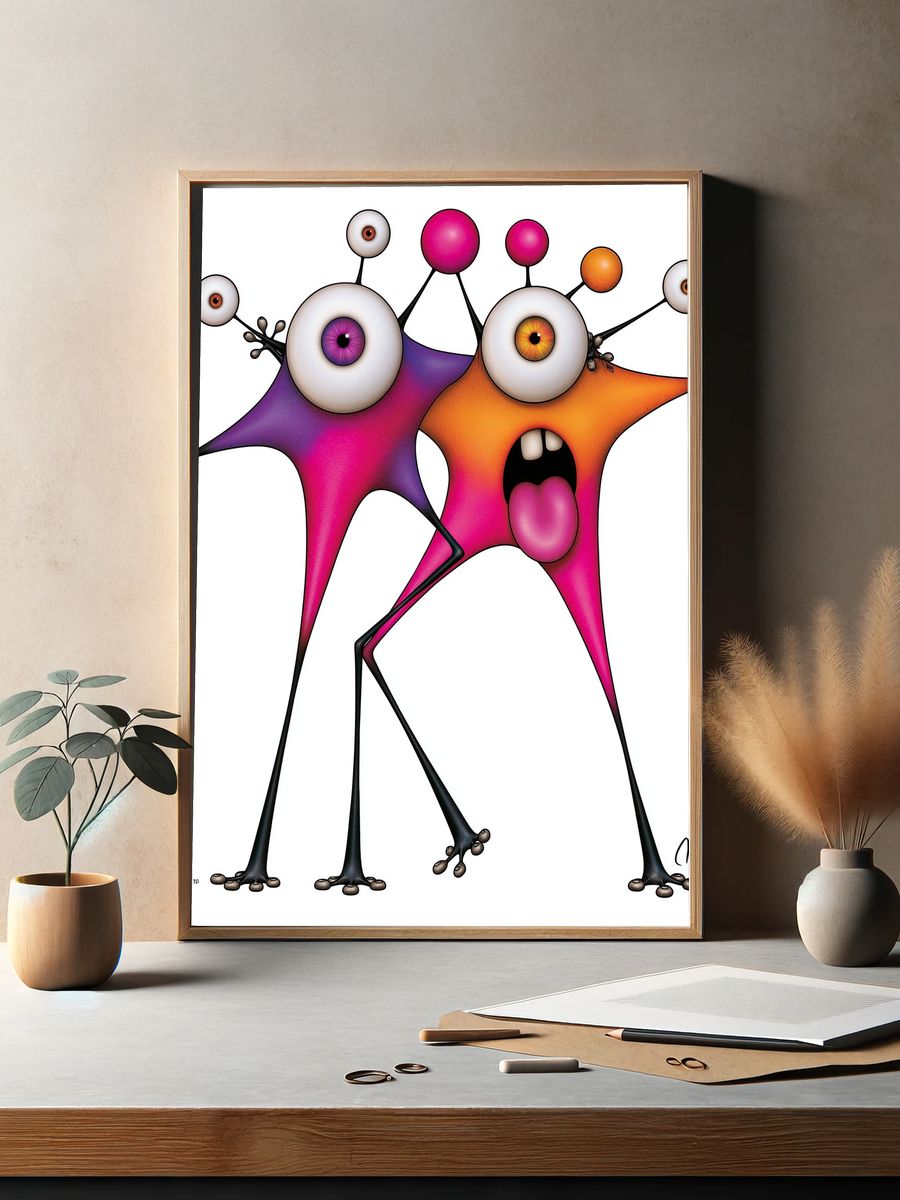 Surreal Monster Duo Illustration Poster. — room view 2