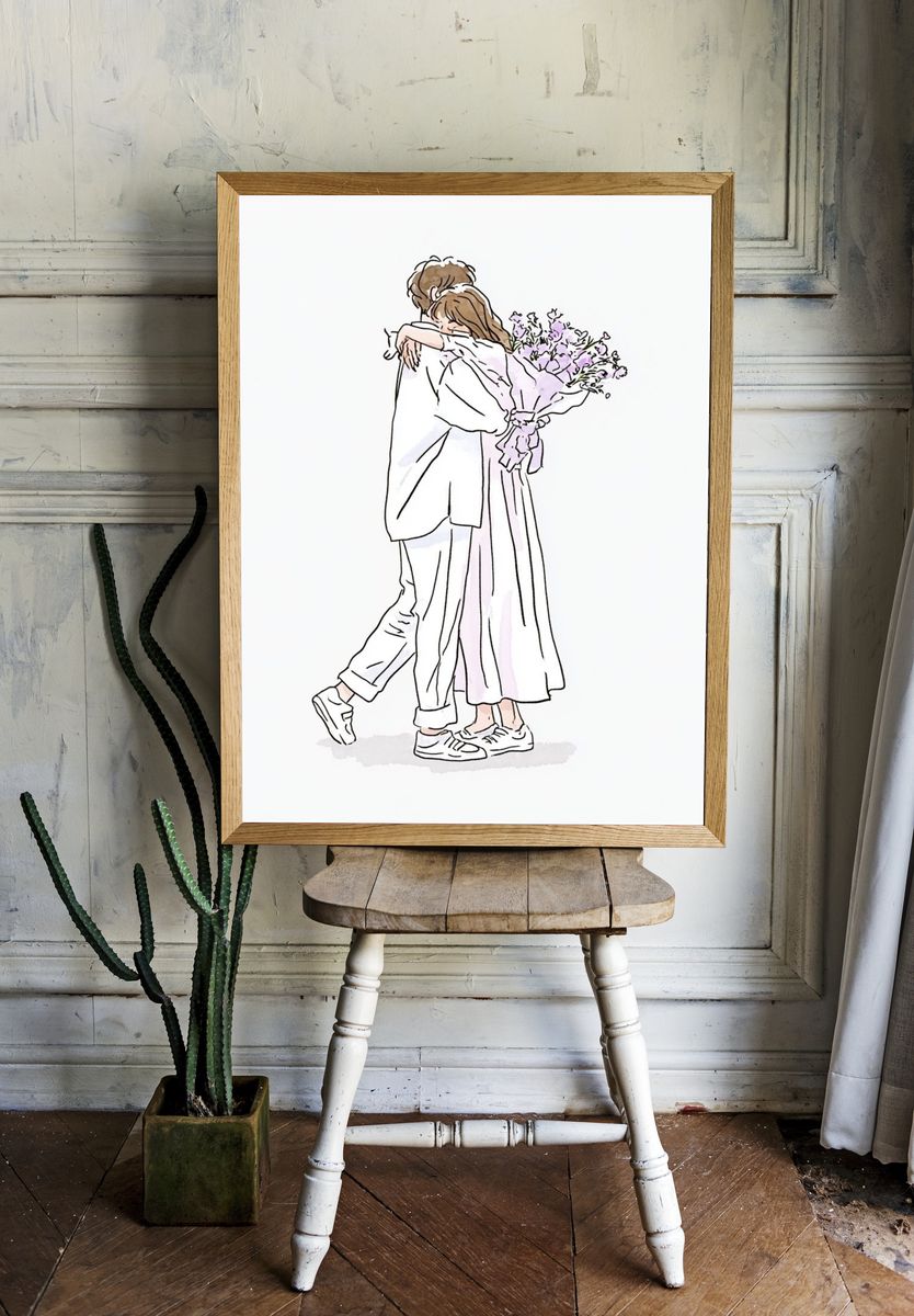Tender Embrace Illustration Poster. — room view 1