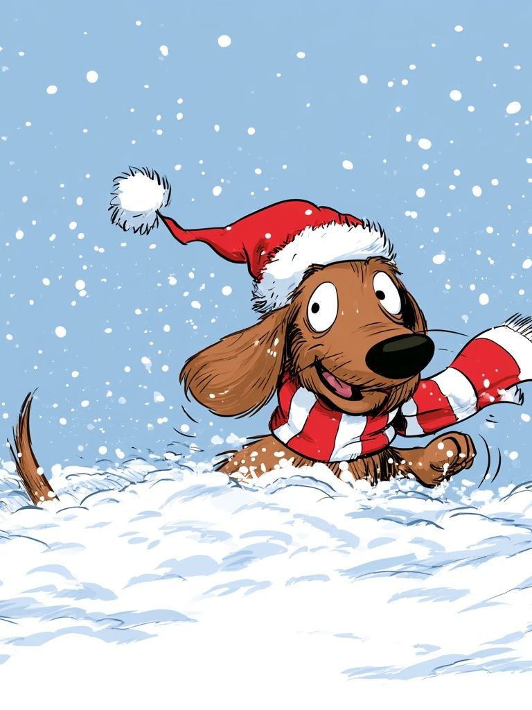 Christmas Dachshund Cartoon Poster. poster detail