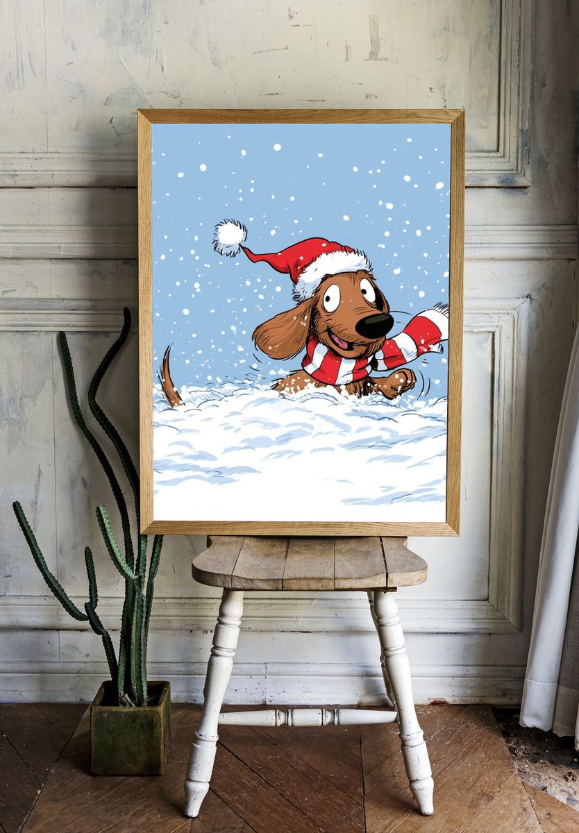 Christmas Dachshund Cartoon Poster. — room view 1