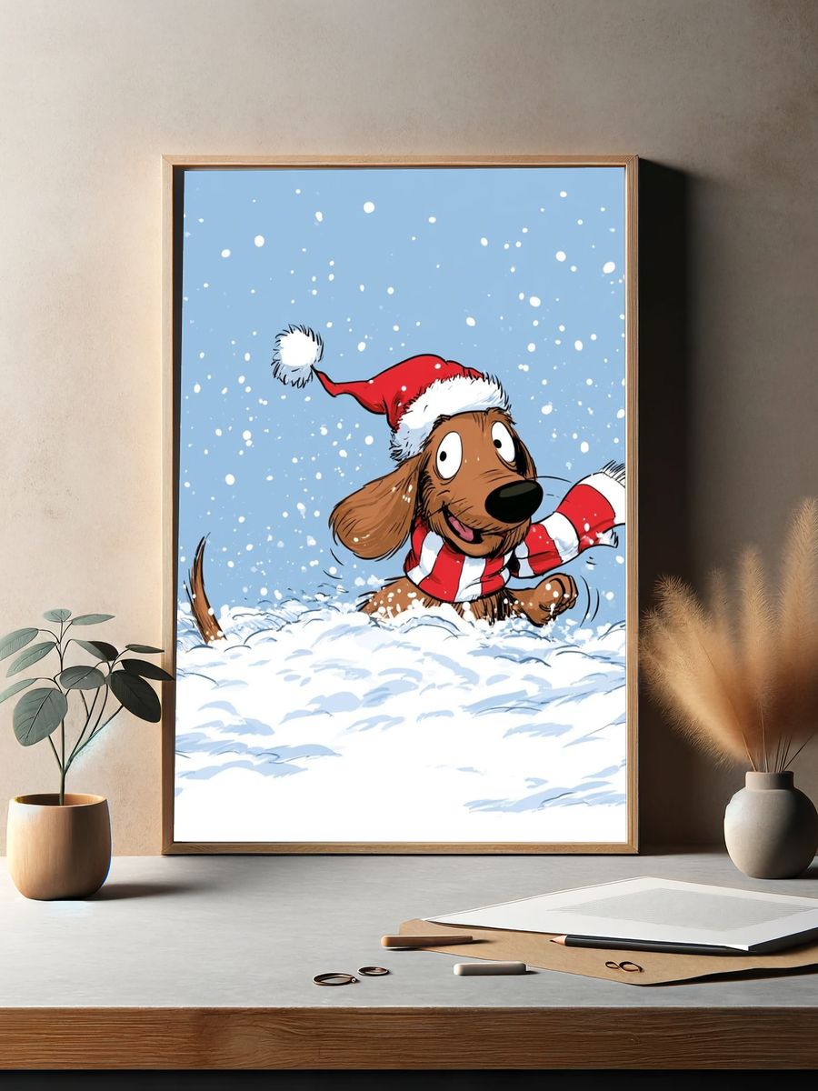 Christmas Dachshund Cartoon Poster. — room view 2
