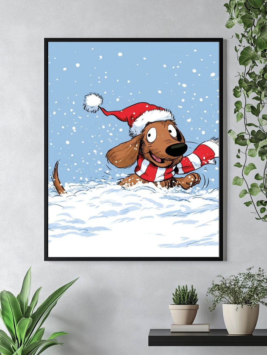 Christmas Dachshund Cartoon Poster. — room view 4